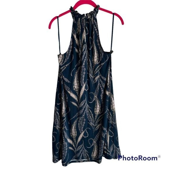 LOFT Blue Paisley High Neck Halter‎ Swing Ladies Party Dress, S - Picture 2 of 5